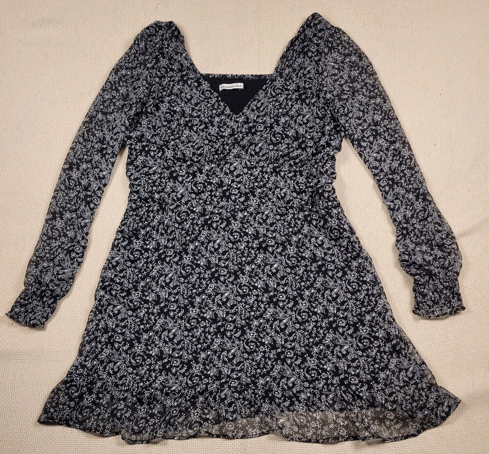 Abercrombie & Fitch Dress Womens XL Floral Long Sleeve Smocked Mini Sheer Lined